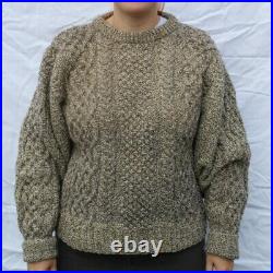 Vintage Arran Cable Knit Chunky Wool Oatmeal Sweater Jumper Classic Medium M