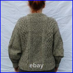 Vintage Arran Cable Knit Chunky Wool Oatmeal Sweater Jumper Classic Medium M