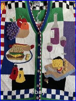 Vintage Berek 2 Sweater Cardigan Picnic Grilling Hand Knit Medium Campy