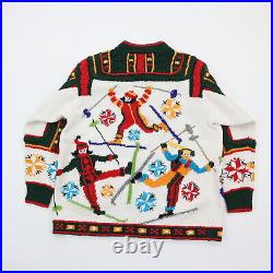 Vintage Berek Sweater Winter Ski Theme Hand Knit Henley Womens M EUC