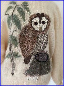 Vintage Brigid Foley Hand Embroidered Owl Mohair Lee Handknit Susie Balloon M