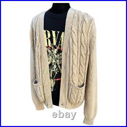 Vintage Cable Knit Cardigan 70s Tan Grunge Kurt Cobain Sweater Mens Medium Vintage Cable Knit Cardigan 70s Tan Grunge Kurt Cobain Sweater Mens Medium