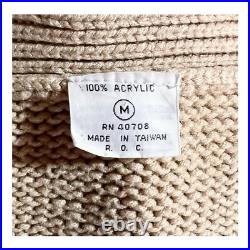 Vintage Cable Knit Cardigan 70s Tan Grunge Kurt Cobain Sweater Mens Medium Vintage Cable Knit Cardigan 70s Tan Grunge Kurt Cobain Sweater Mens Medium