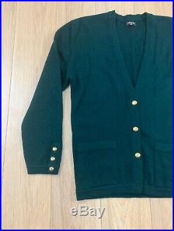Vintage Chanel Cashmere Green Sweater Cardigan Gold Buttons