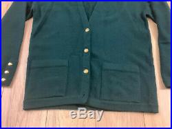 Vintage Chanel Cashmere Green Sweater Cardigan Gold Buttons