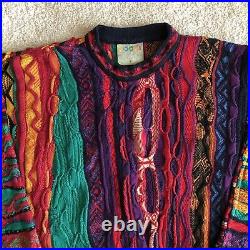 Vintage Coogi Rainbow Neon Crazy Mercerized Cotton Knit Sweater Medium