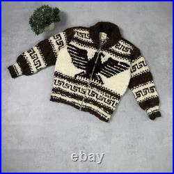 Vintage Couchan Indian Hand knit Wool Sweater Zip Eagle Size M