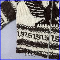 Vintage Couchan Indian Hand knit Wool Sweater Zip Eagle Size M