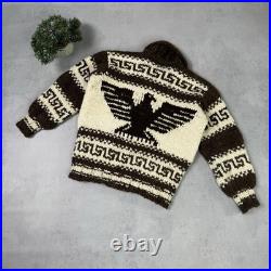 Vintage Couchan Indian Hand knit Wool Sweater Zip Eagle Size M