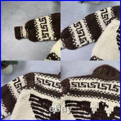 Vintage Couchan Indian Hand knit Wool Sweater Zip Eagle Size M