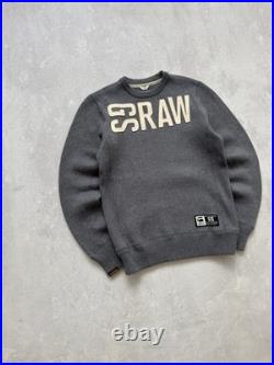 Vintage G-Star RAW Sweater Crockett Big Logo Knit Gray Long Sleeve