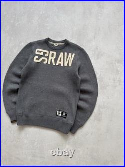 Vintage G-Star RAW Sweater Crockett Big Logo Knit Gray Long Sleeve