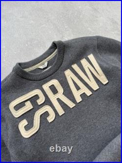 Vintage G-Star RAW Sweater Crockett Big Logo Knit Gray Long Sleeve