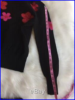 Vintage Hanae Mori Black Floral Wool Knit Sweater Pullover Long Skirt Set Medium