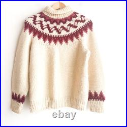 Vintage Handmade Chunky Ivory Red Fairisle Wool Sweater M
