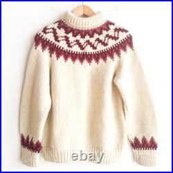 Vintage Handmade Chunky Ivory Red Fairisle Wool Sweater M