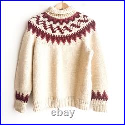Vintage Handmade Chunky Ivory Red Fairisle Wool Sweater M