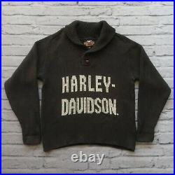Vintage Harley Davidson Spellout Knit Shawl Collar Jersey Sweater Made in USA