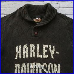 Vintage Harley Davidson Spellout Knit Shawl Collar Jersey Sweater Made in USA