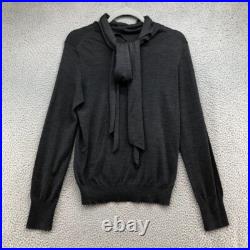 Vintage Hermes Wool Sweater Jumper Womens Medium Gray Long Sleeve Tie Neck