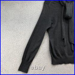 Vintage Hermes Wool Sweater Jumper Womens Medium Gray Long Sleeve Tie Neck