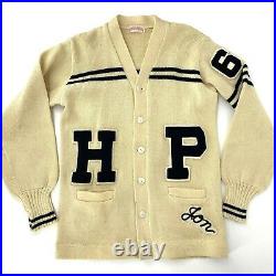 Vintage High School Letterman Cardigan Sweater Wool Knit Indian Chief Hyde Park