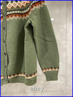 Vintage Husfliden 100% Wool Norwegian Cardigan Sweater Lillehammer Norway Green