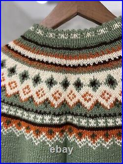Vintage Husfliden 100% Wool Norwegian Cardigan Sweater Lillehammer Norway Green