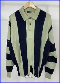 Vintage ISSEY MIYAKE Mens Layered Look Striped Button Collar Sweater Size Medium