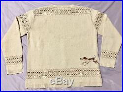 Vintage Lauren Ralph Lauren LRL Cowboy Equestrian Dogs Hand Knit Sweater MEDIUM