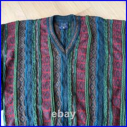 Vintage Limnos Sweater M Multicolor 3D Knit Wool Coogi Pullover 90s Canada