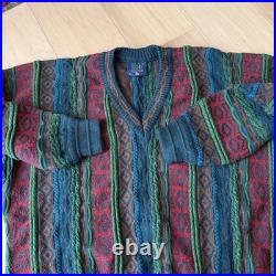 Vintage Limnos Sweater M Multicolor 3D Knit Wool Coogi Pullover 90s Canada