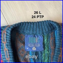 Vintage Limnos Sweater M Multicolor 3D Knit Wool Coogi Pullover 90s Canada