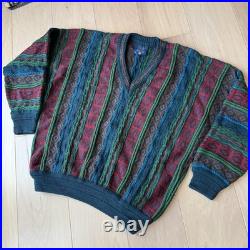 Vintage Limnos Sweater M Multicolor 3D Knit Wool Coogi Pullover 90s Canada