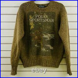 Vintage Mens M Polo Country Sportsman Green Wool Sweater Fishing Ralph Lauren