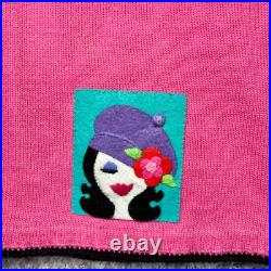 Vintage Michael Simon Sweater Faces Size M Cardigan Short Sleeve READ