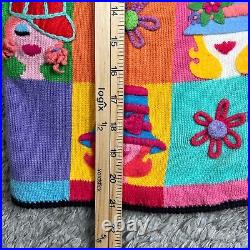 Vintage Michael Simon Sweater Faces Size M Cardigan Short Sleeve READ