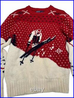 Vintage Polo By Ralph Lauren Downhill Skier Sweater Red Cream Navy Medium