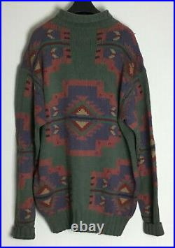 Vintage Polo Country Ralph Lauren Aztec Hand-Knit Sweater Size M/L Green