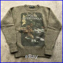 Vintage Polo Country Sportsman Front Page Wool Knit Sweater Ralph Lauren OG Rare