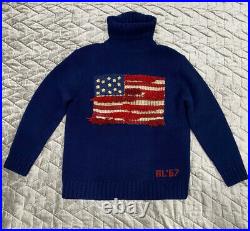 Vintage Polo Ralph Lauren American Flag Turtle Neck Sweater Mens Size M