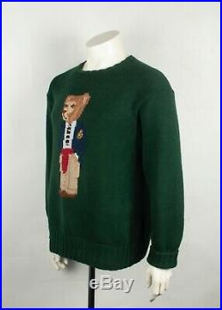 Vintage Polo Ralph Lauren Executive Bear Hand Knit Sweater Green Size M