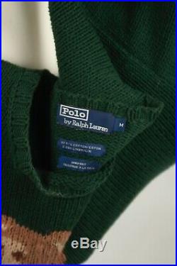 Vintage Polo Ralph Lauren Executive Bear Hand Knit Sweater Green Size M