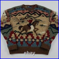 Vintage Polo Ralph Lauren Hand Knit Cowboy Sweater Rare Country Western RL USA