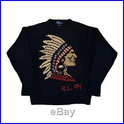 Vintage Polo Ralph Lauren Indian Head Chief Knit Sweater 1994 Sport Ski Cup Bear