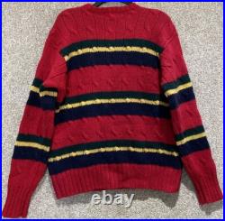 Vintage Polo Ralph Lauren Mens Medium 100% Wool Red Striped Cable Knit Sweater