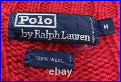 Vintage Polo Ralph Lauren Mens Medium 100% Wool Red Striped Cable Knit Sweater