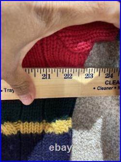 Vintage Polo Ralph Lauren Mens Medium 100% Wool Red Striped Cable Knit Sweater