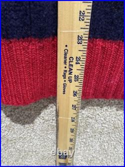 Vintage Polo Ralph Lauren Mens Medium 100% Wool Red Striped Cable Knit Sweater