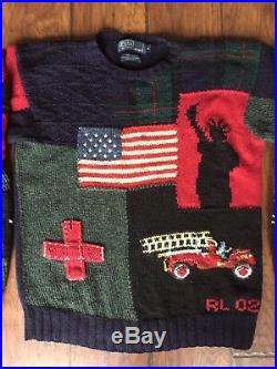 Vintage Polo by Ralph Lauren 9/11 FDNY Hand Knit 100% Wool Sweater Size Medium